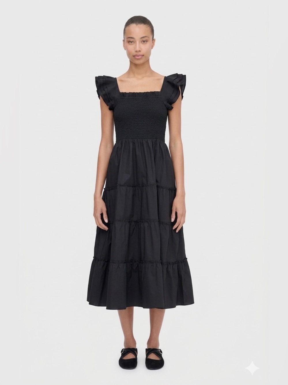 Crown& Ivy Tiered Smocked Midi Black Dress , XL